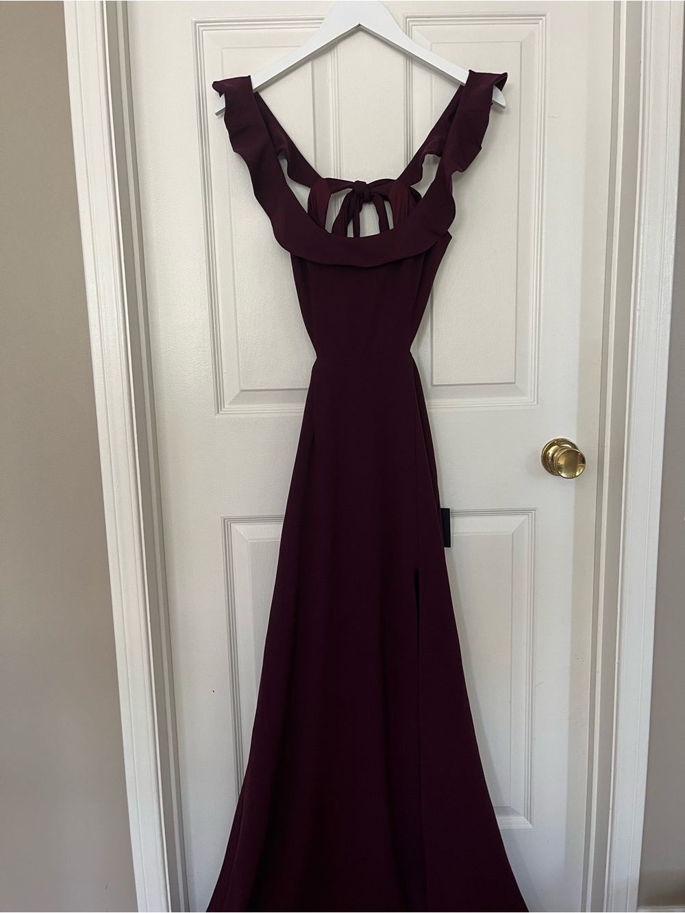 Lulu’s Burgundy Maxi Dress - Ruffle Sleeves and Open Back - Wedding Guest